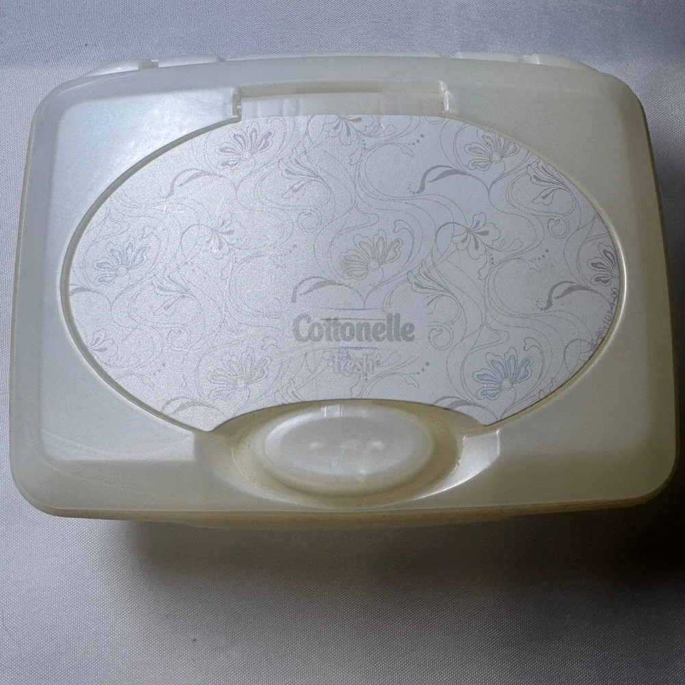 Cottonelle Fresh Flushable Wipes Dispenser Tub White Floral Pop Up Lid Reusable